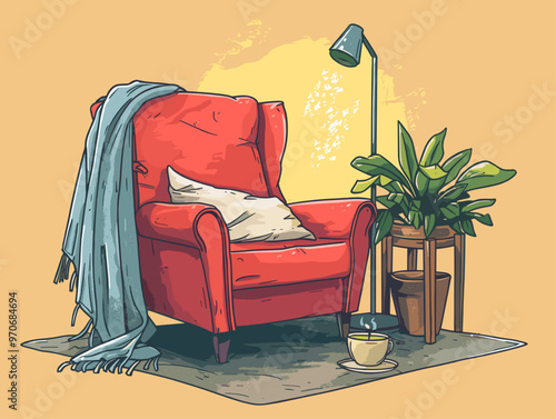 Cozy Corner: Discover the Tranquility of Relaxation and Warmth in a Comfortable Armchair