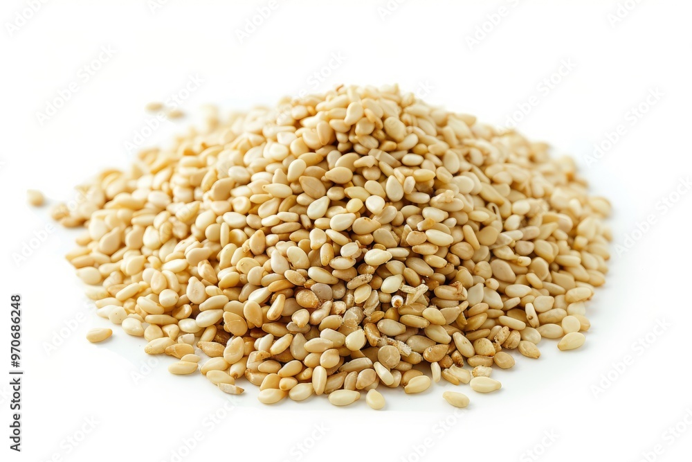 A fresh Sesame seeds and Sesame seeds Power isolated on white A fresh Sesame seeds and Sesame seeds Power isolated on white