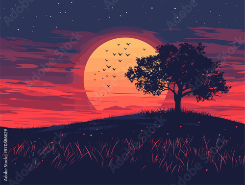 Sunset Reverie: A Serene Symphony of Fiery Hues and Tranquil Dreams