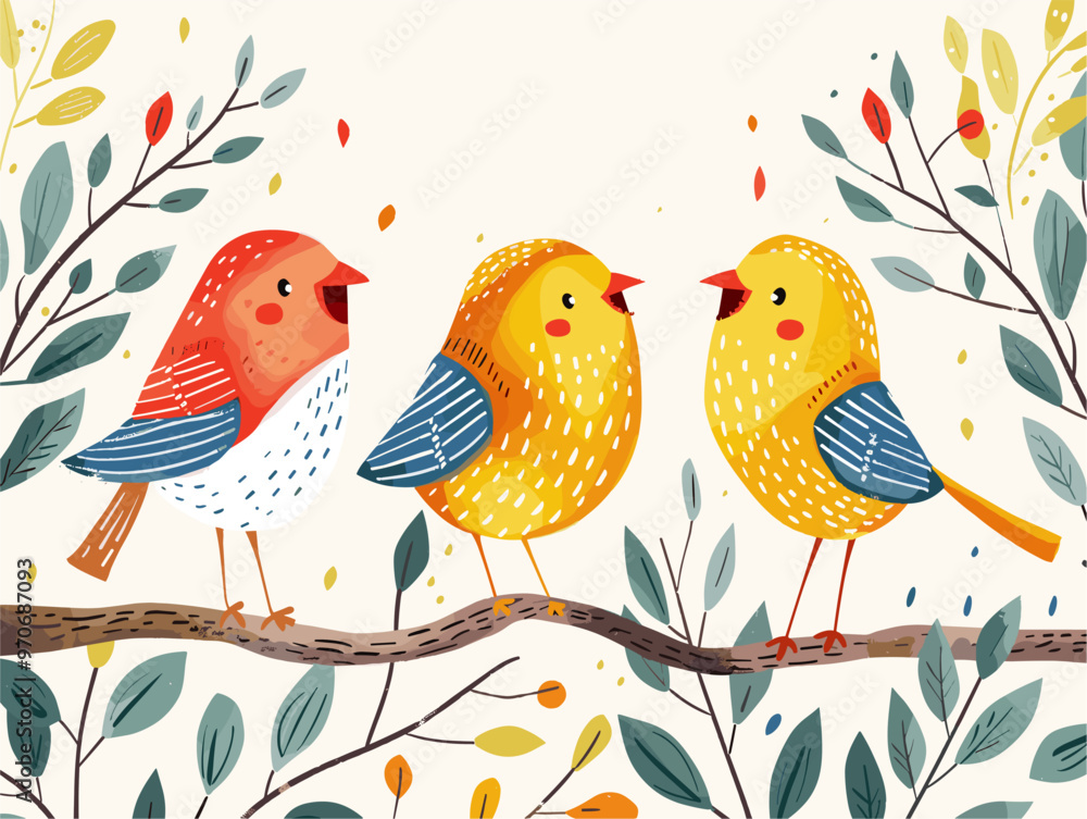 Joyful Symphony of Nature: A Chorus of Birds' Melodies in a Vibrant Treetop Haven Joyful Symphony of Nature: A Chorus of Birds' Melodies in a Vibrant Treetop Haven