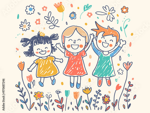 Childlike Innocence: Capturing the Carefree Joy and Simplicity of Childhood through Vibrant Vector Art