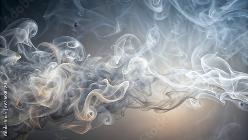 Abstract wisps of light, translucent smoke spreading across a neutral gray background, with soft edges and minimal details, ideal for a minimalistic and modern backdrop