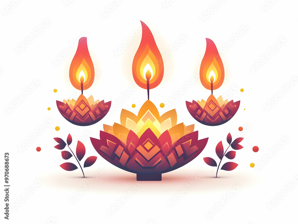 Flat Vector Diwali Diya and Swastik Symbol Gracefully Suspended in Mid-Air - Spiritual Blessings Concept Illustration Flat Vector Diwali Diya and Swastik Symbol Gracefully Suspended in Mid-Air - Spiritual Blessings Concept Illustration