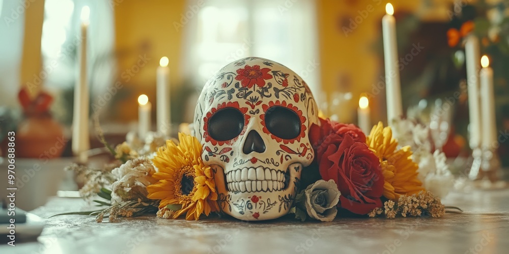 Painted Skull for Mexican Day of the Dead Celebration Painted Skull for Mexican Day of the Dead Celebration