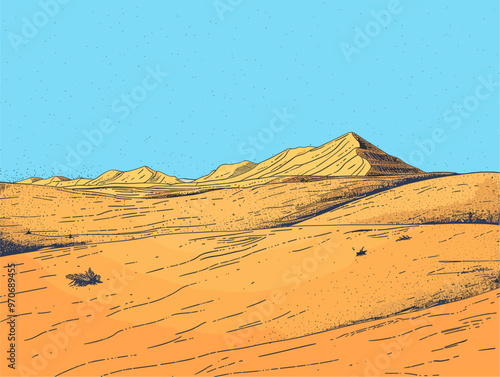 Desert Horizon's Solitary Embrace: A Minimalist Vista of Tranquility and Vastness