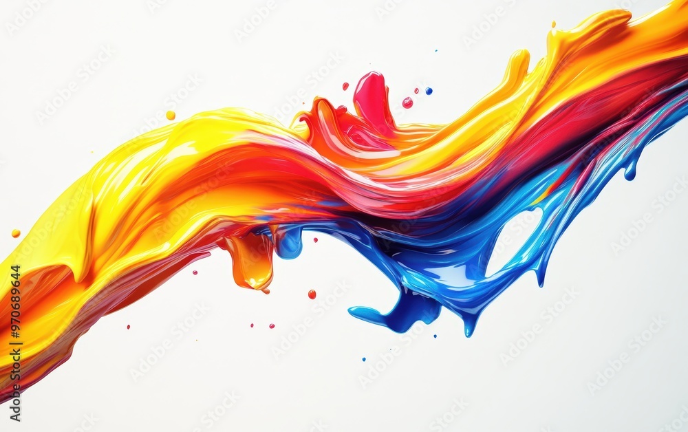 Fototapeta premium Colored paint splash. Mix colors. Isolated on white background. Paint fly drops.