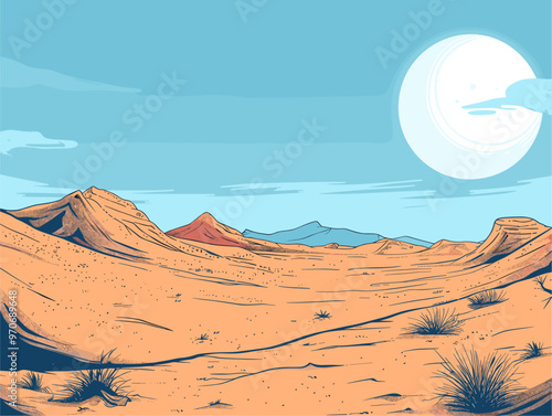Vector Desert Landscape: A Journey Through Solitude and Tranquility in the Vast Expanse of Sand Dunes