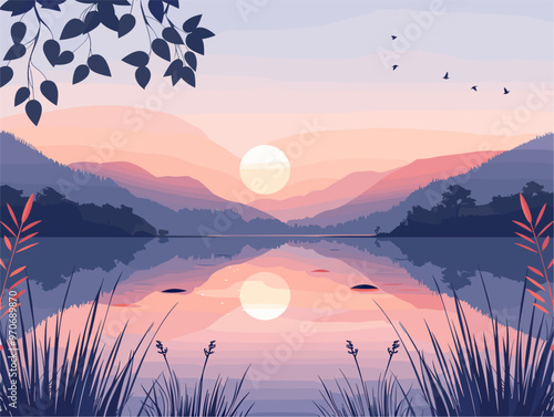 Lake Tranquility - A Tranquil, Minimalist Doodle of Lake Peace and Serenity