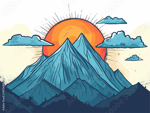 Sunrise over the mountain: A cartoon doodle that evokes hope, new beginnings, and nature's beauty.
