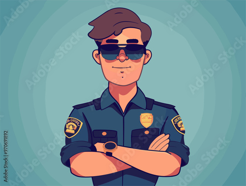 Minimalist Cartoon Illustration of Vigilant and Protective Security Guard