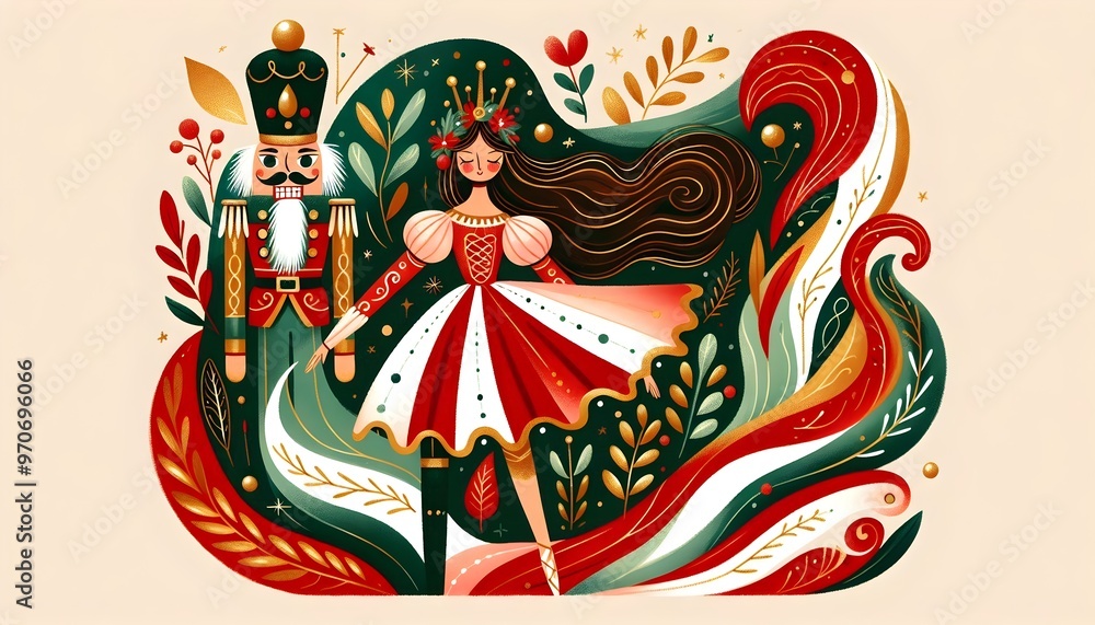 Obraz premium Nutcracker Festivo: Magia Navideña Ilustrada