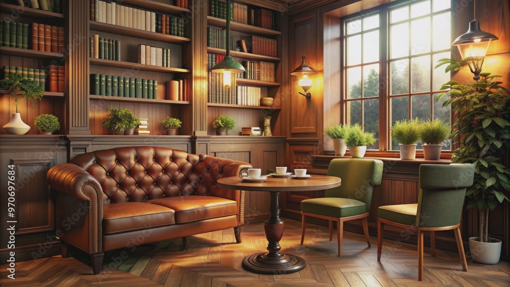 Cozy reading nook in a classic cafe interior, cozy, reading, nook, classic, cafe, interior, comfortable, relaxing, vintage Cozy reading nook in a classic cafe interior, cozy, reading, nook, classic, cafe, interior, comfortable, relaxing, vintage