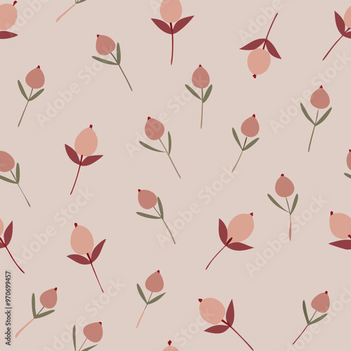 Illustration of a pattern of tiny, abstract rosebuds scattered evenly across the canvas.