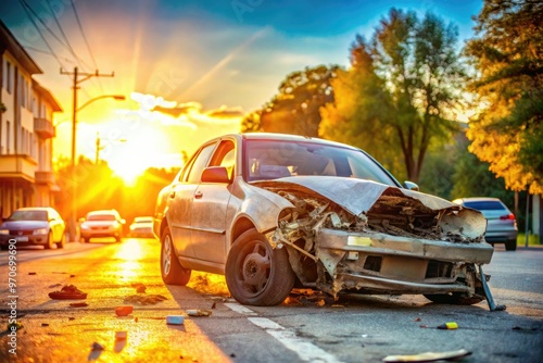 t-bone crash vibrant sunny day pastel colors soft warm light happy hour irony tragic event juxtaposition urban suburban life contrast