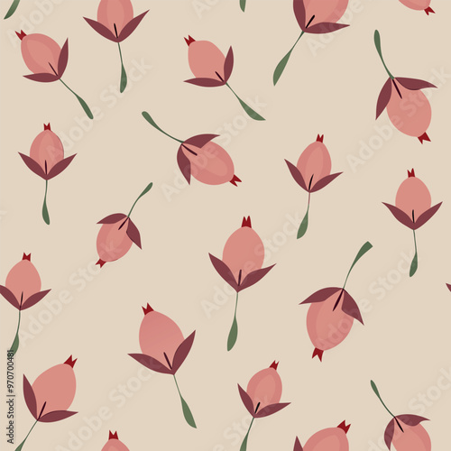 Illustration of a pattern of tiny, abstract rosebuds scattered evenly across the canvas.