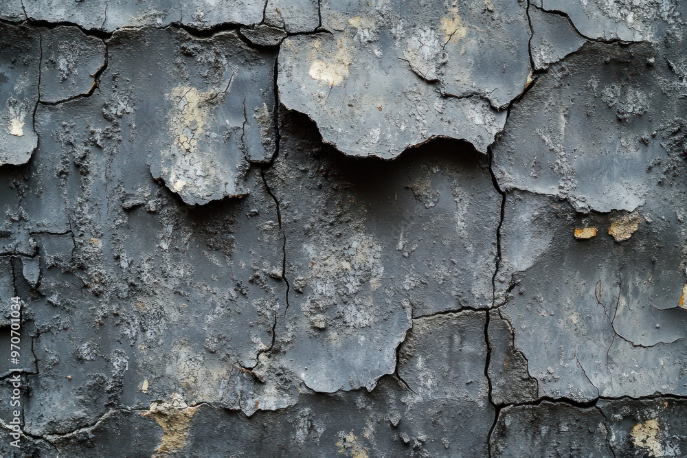 Cracked and Peeling Dark Grey Paint on a Surface Cracked and Peeling Dark Grey Paint on a Surface