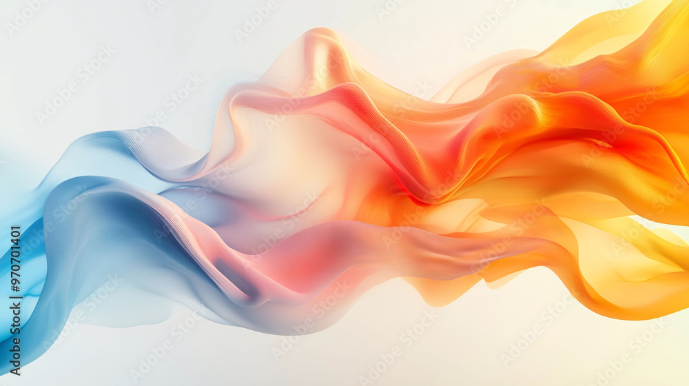 Obraz premium Elegant Abstract Colorful Shape Floating on a Light Blue Background, Featuring Smooth Curves, Gradient Color, and Soft Edges with Fluid Lines and Light Reflections for a Modern, Vibrant Design.