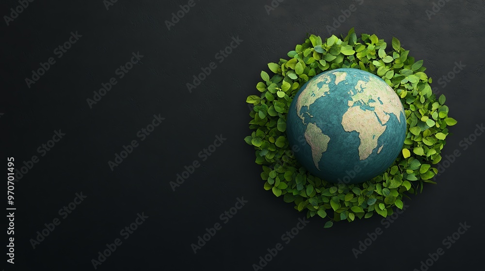 A vibrant globe rests surrounded by lush green leaves, symbolizing environmental harmony and the importance of sustainability. A vibrant globe rests surrounded by lush green leaves, symbolizing environmental harmony and the importance of sustainability.