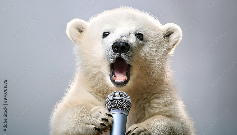Fototapeta premium baby polar bear singing into a microphone
