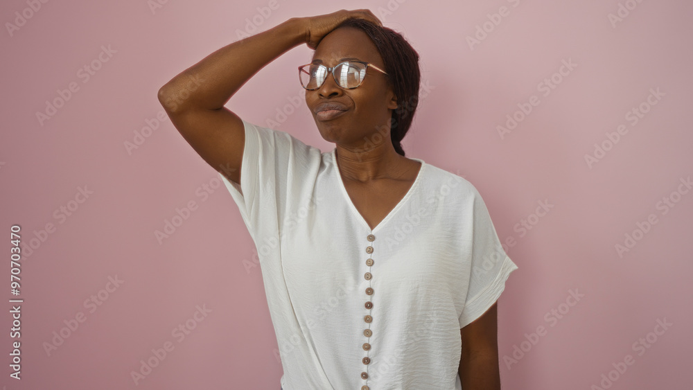Φωτογραφία Beautiful african american woman posing in white shirt against isolated pink bac
