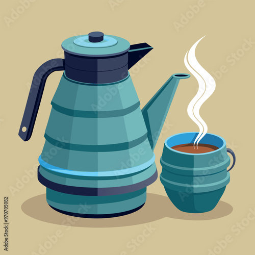 Adobe Illustrator Artwork collapsible travel kettle made of silicone and stainless steel.