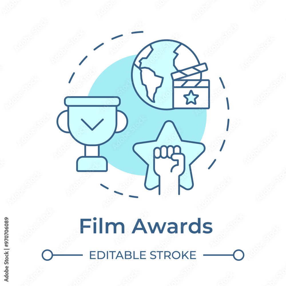 Fototapeta premium Film awards multi color concept icon. Movie festival, cinematography achievement. Round shape line illustration. Abstract idea. Graphic design. Easy to use in infographic, presentation
