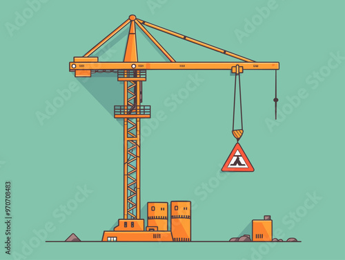 Crane Heavy Lifting Safety: Illustrated Precautionary Signage for Construction Sites