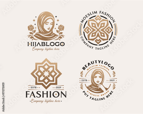 Beauty elegant hijab arabic woman logo design for business company