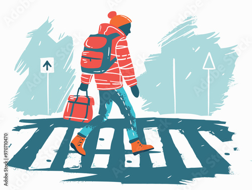 Minimalist Doodle Illustration: Safe Crosswalk for Pedestrians
