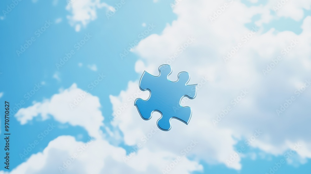 A Single Puzzle Piece Floats In The Sky Surrounded By Soft Clouds Against An Isolated White Background In Hyper Realistic Detail . Generative ai A Single Puzzle Piece Floats In The Sky Surrounded By Soft Clouds Against An Isolated White Background In Hyper Realistic Detail . Generative ai