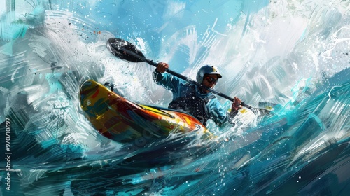 Kayak slalom athlete racing