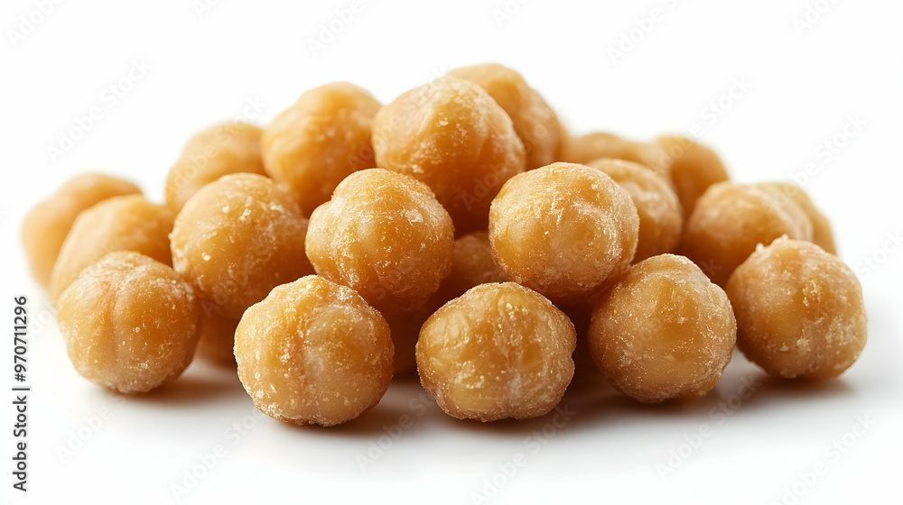 Photo of Sweet Caramel Hazelnuts on a White Background Photo of Sweet Caramel Hazelnuts on a White Background