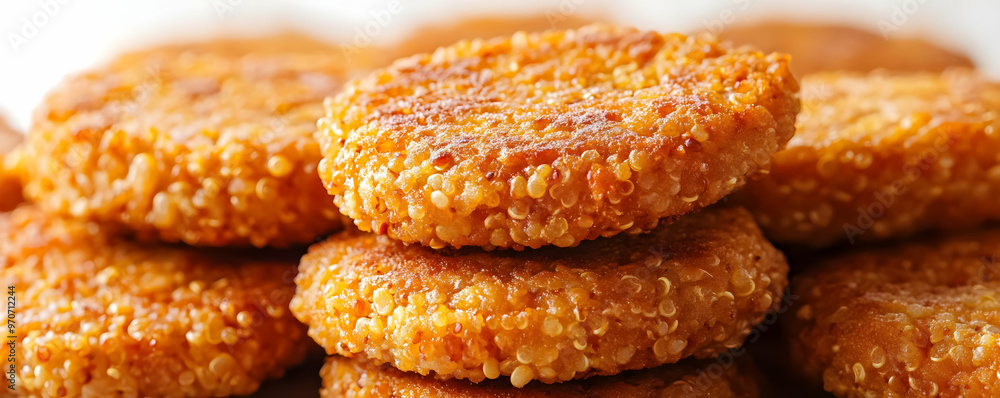 Close-Up Photo of Stacked Golden Quinoa Patties Close-Up Photo of Stacked Golden Quinoa Patties