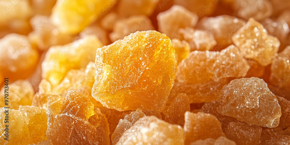 Golden Sugar Crystals Photo - Close Up View of Sweet Rock Candy Golden Sugar Crystals Photo - Close Up View of Sweet Rock Candy