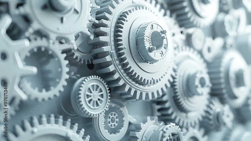 3D white gears and cogs on gray cooperation concept 3D white gears and cogs on gray cooperation concept