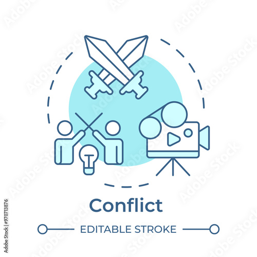 Conflict multi color concept icon. Story conflict, narrative. Film characters. Round shape line illustration. Abstract idea. Graphic design. Easy to use in infographic, presentation