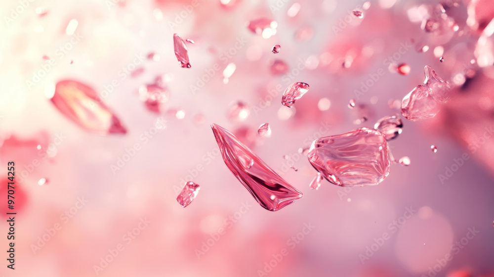 A blurry background with swirling, pink glass pieces that look like they're floating in the air. A blurry background with swirling, pink glass pieces that look like they're floating in the air.