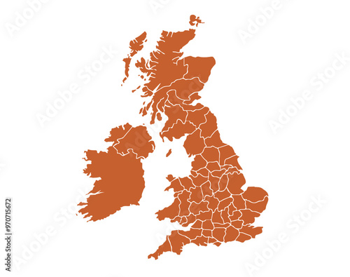 Cartoon pictures of England map on white background. Can use for printing, website, presentation element, textile. Vector illustration.