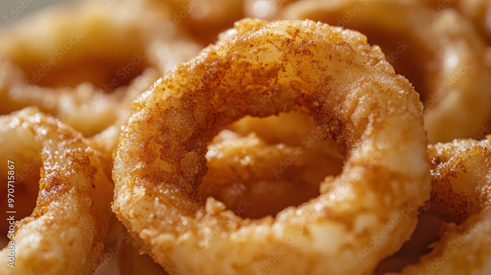 Detailed Close-Up Top View of Crispy Fried Calamari Rings, Captured in Ultra-High Resolution 4K Quality to Highlight Golden Amber Tone and Intricate Texture Detailed Close-Up Top View of Crispy Fried Calamari Rings, Captured in Ultra-High Resolution 4K Quality to Highlight Golden Amber Tone and Intricate Texture