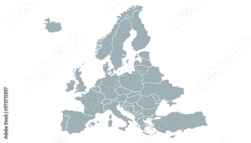 Cartoon pictures of Europe map on white background. All countries of the Europe in Modern colors. Can use for printing, website, presentation element, textile. Vector illustration.