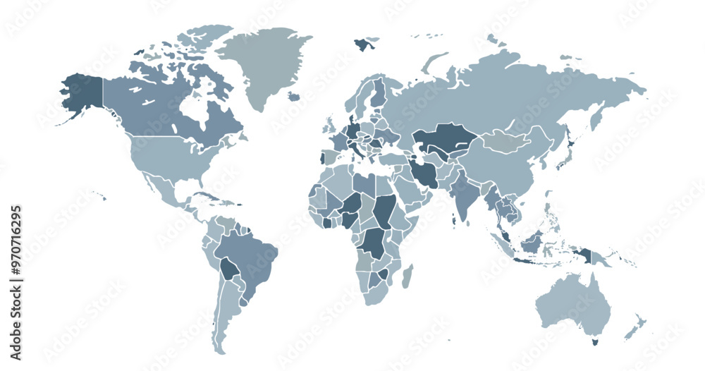 Obraz premium Cartoon pictures of world map on white background. All countries of the world in different colors. Can use for printing, website, presentation element, textile. Vector illustration.