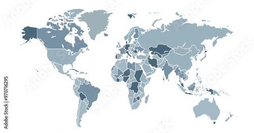 Cartoon pictures of world map on white background. All countries of the world in different colors. Can use for printing, website, presentation element, textile. Vector illustration.