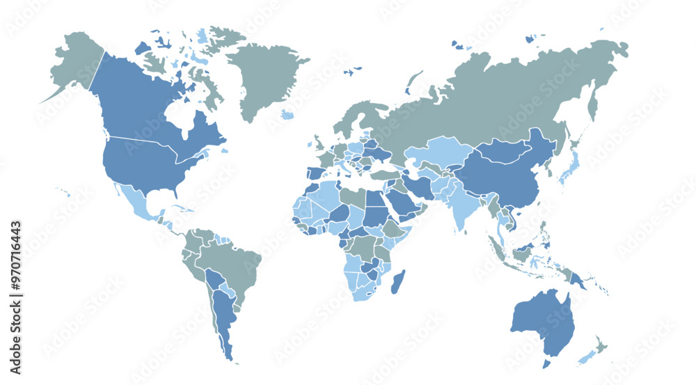 Obraz premium Cartoon pictures of world map on white background. All countries of the world in different colors. Can use for printing, website, presentation element, textile. Vector illustration.