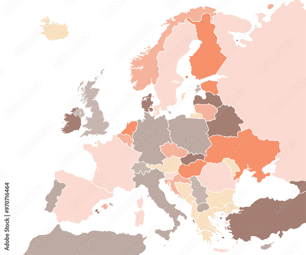 Cartoon pictures of Europe map on white background. All countries of the Europe in different colors. Can use for printing, website, presentation element, textile. Vector illustration. Cartoon pictures of Europe map on white background. All countries of the Europe in different colors. Can use for printing, website, presentation element, textile. Vector illustration.