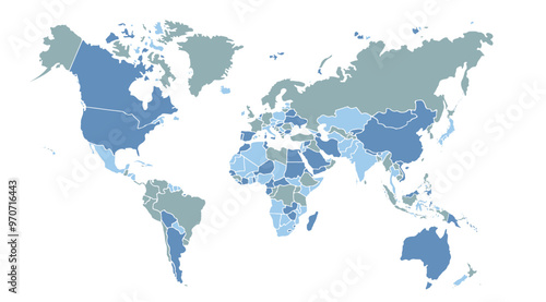 Cartoon pictures of world map on white background. All countries of the world in different colors. Can use for printing, website, presentation element, textile. Vector illustration.