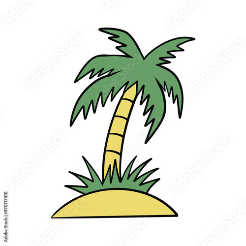 Summer Beach Sea Ocean Illustration Vintage Design Flat Vector
