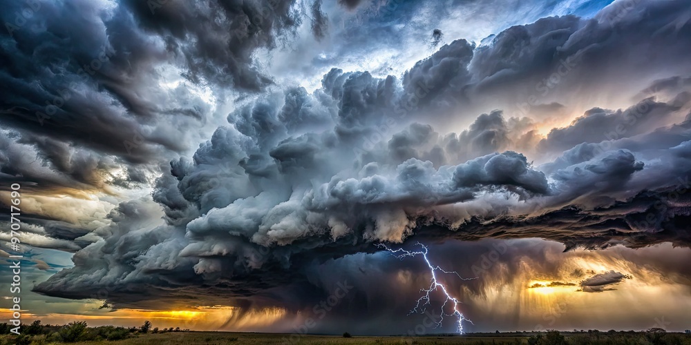 Fototapeta premium dramatic stormy clouds boiling across foreboding grey sky with faint sketch outlines