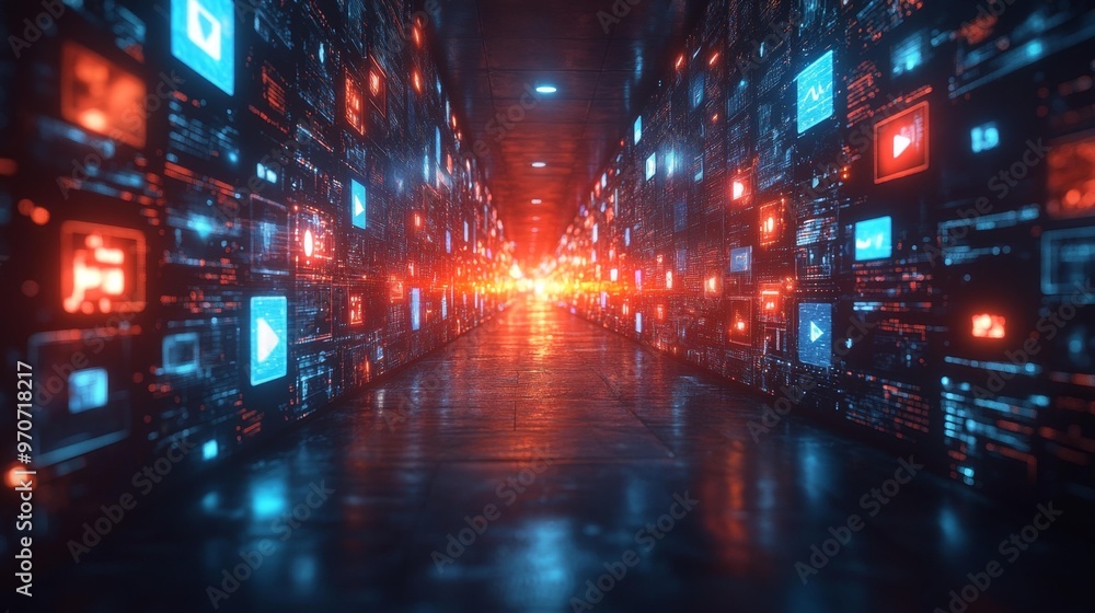 Futuristic Digital Data Corridor Generative AI Futuristic Digital Data Corridor Generative AI