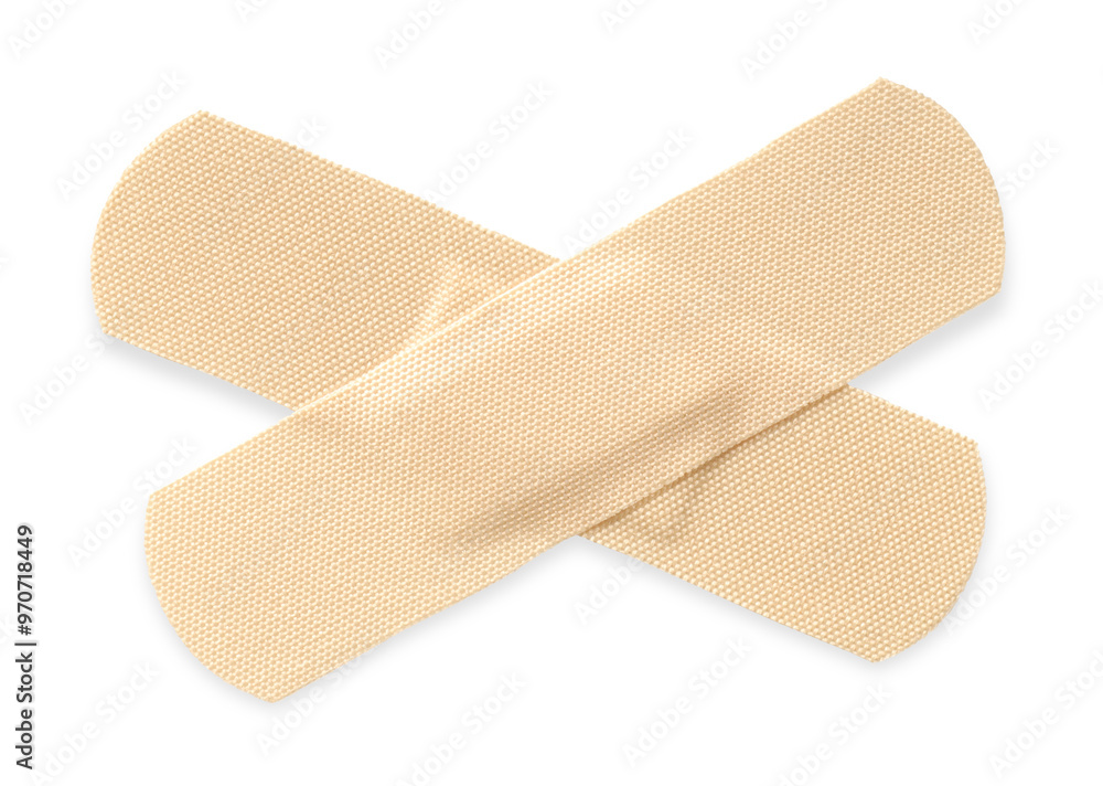 Medical adhesive bandages isolated on white, top view Medical adhesive bandages isolated on white, top view