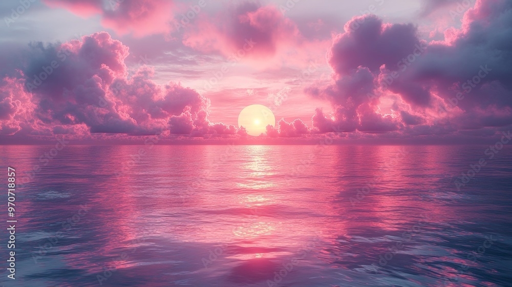 Dreamy Pink Sunset Over Calm Ocean Horizon Generative AI Dreamy Pink Sunset Over Calm Ocean Horizon Generative AI